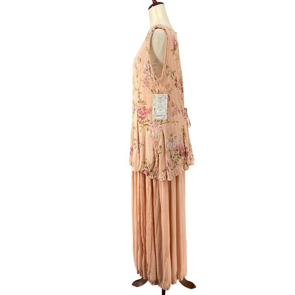 Vtg 90s NOS American Angel Romantic Boho Rose Floral Crinkle Rayon Maxi Dress L - Picture 4 of 16